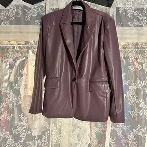 NWOT HAUSEN Faux Leather Blazer Purple Size L Statement Piece Versatile